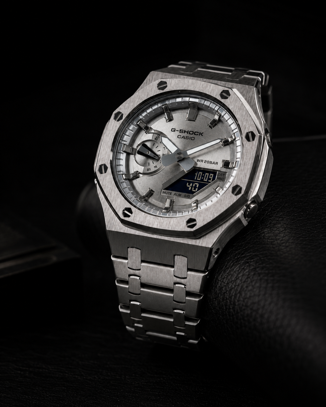 Silver Metal G-Shock GA-2100 Watch – Octagonal Bracelet