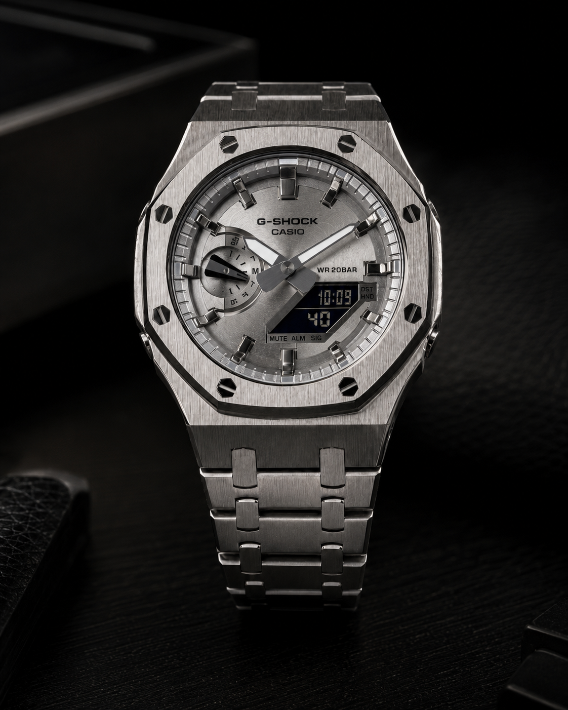Silver Metal G-Shock GA-2100 Watch – Octagonal Bracelet