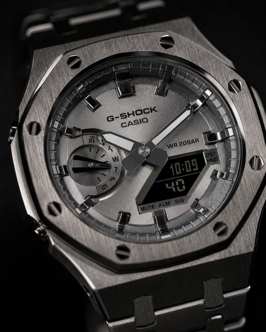 Silver Metal G-Shock GA-2100 Watch – Octagonal Bracelet