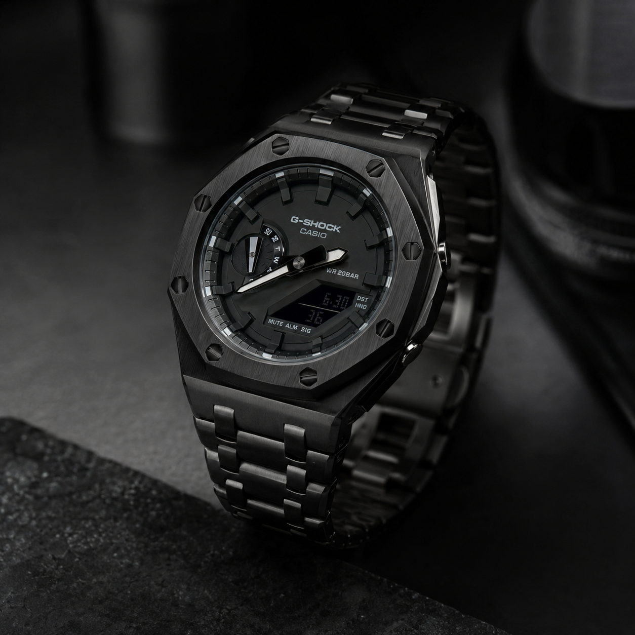 Obsidian Black GA-2100 Metal Watch — Stealth Edition