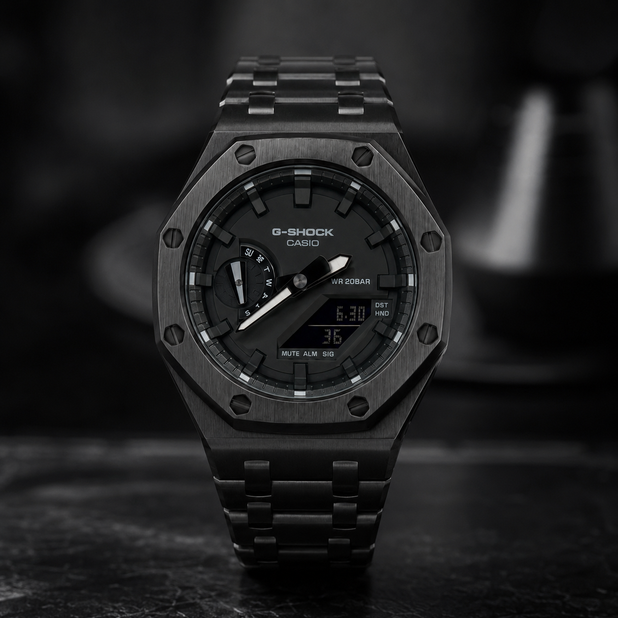Obsidian Black GA-2100 Metal Watch — Stealth Edition