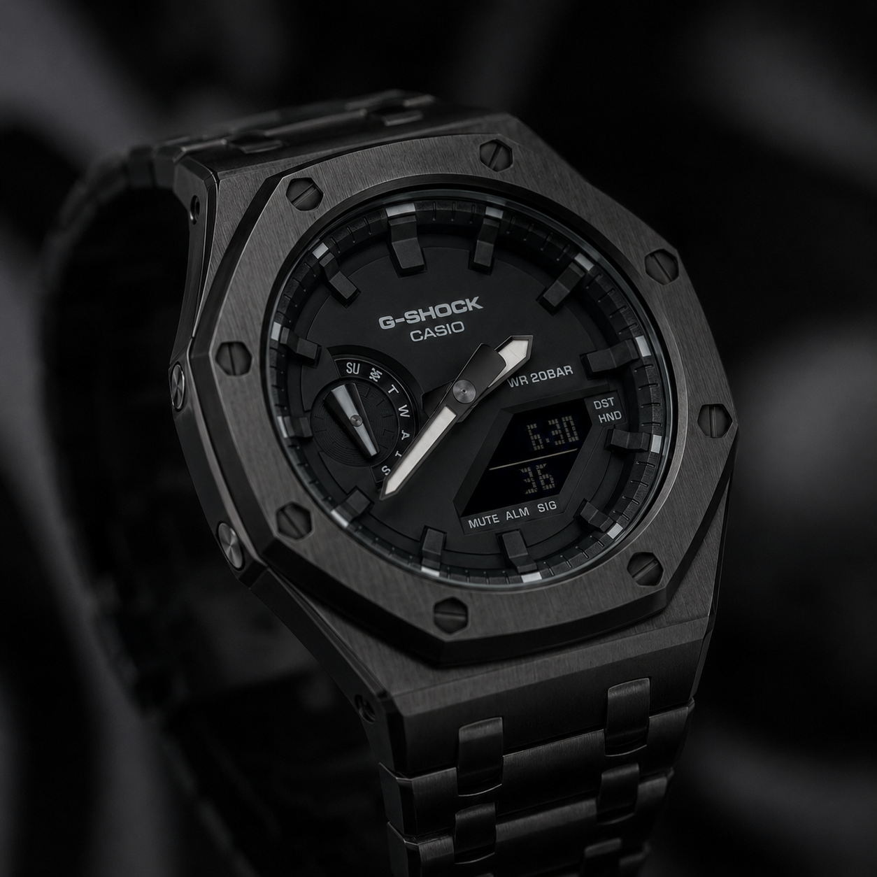 Obsidian Black GA-2100 Metal Watch — Stealth Edition