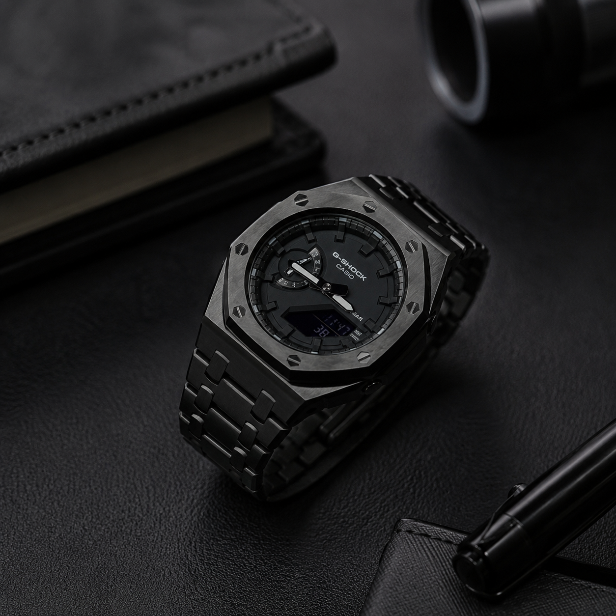 Obsidian Black GA-2100 Metal Watch — Stealth Edition