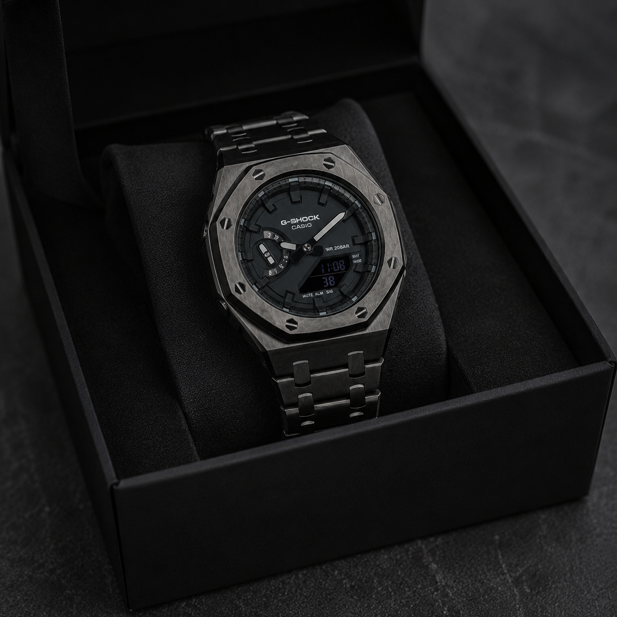 Obsidian Black GA-2100 Metal Watch — Stealth Edition