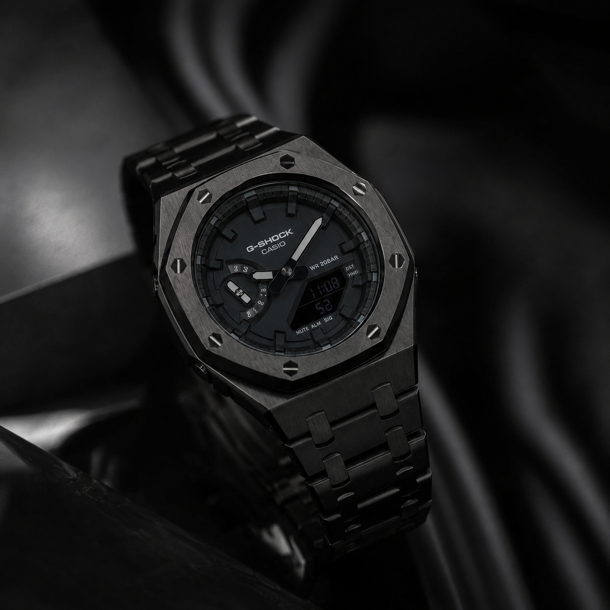 Obsidian Black GA-2100 Metal Watch — Stealth Edition