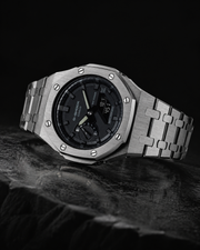 Steel Phantom GA-2100 Metal Watch — Brushed Silver & Black