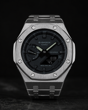 Steel Phantom GA-2100 Metal Watch — Brushed Silver & Black
