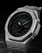 Steel Phantom GA-2100 Metal Watch — Brushed Silver & Black
