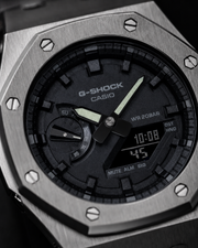 Steel Phantom GA-2100 Metal Watch — Brushed Silver & Black