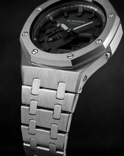 Steel Phantom GA-2100 Metal Watch — Brushed Silver & Black