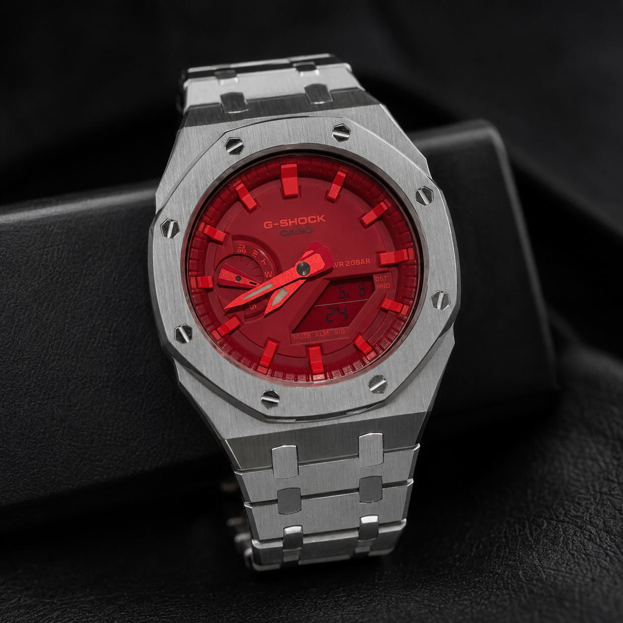Red Steel CasiOak G-Shock GA-2100 Watch – Brushed Silver