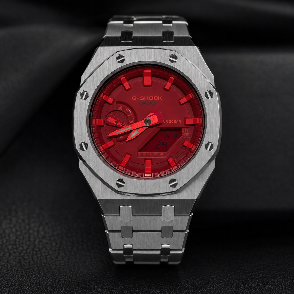 Red Steel CasiOak G-Shock GA-2100 Watch – Brushed Silver