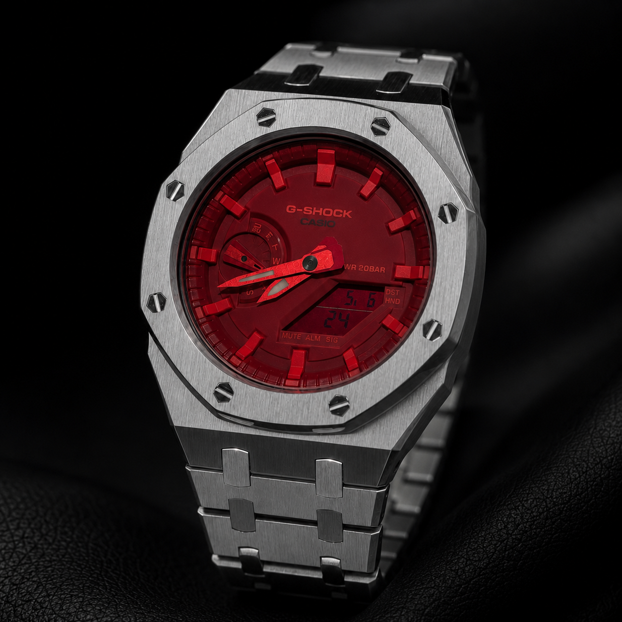 Red Steel CasiOak G-Shock GA-2100 Watch – Brushed Silver