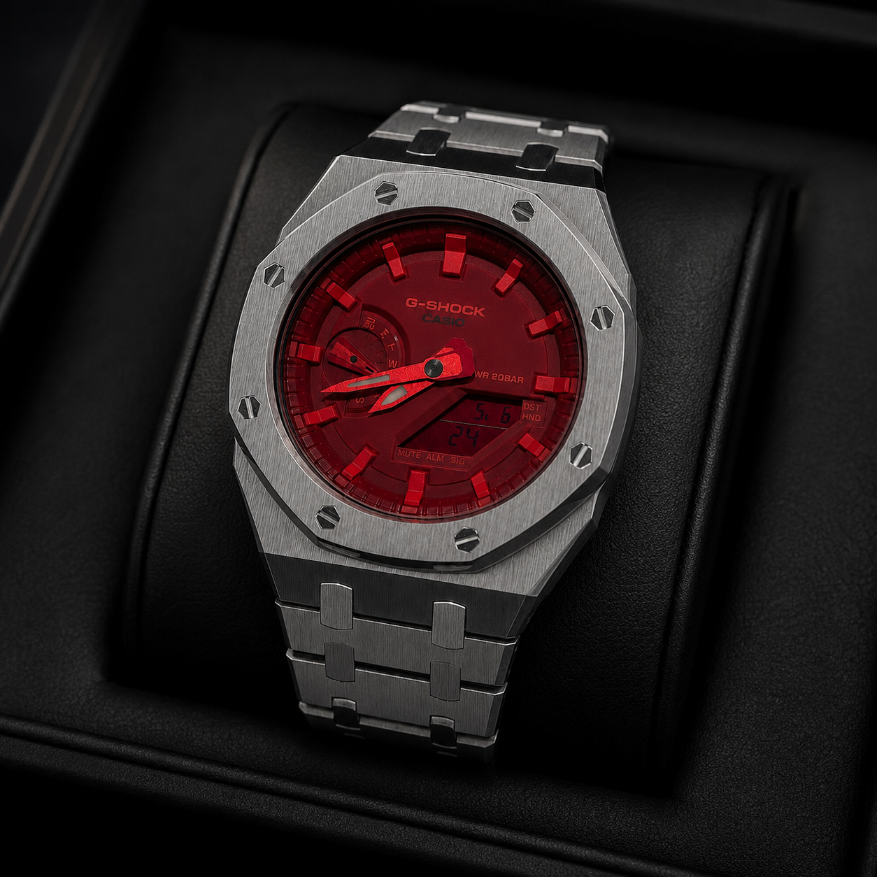 Red Steel CasiOak G-Shock GA-2100 Watch – Brushed Silver