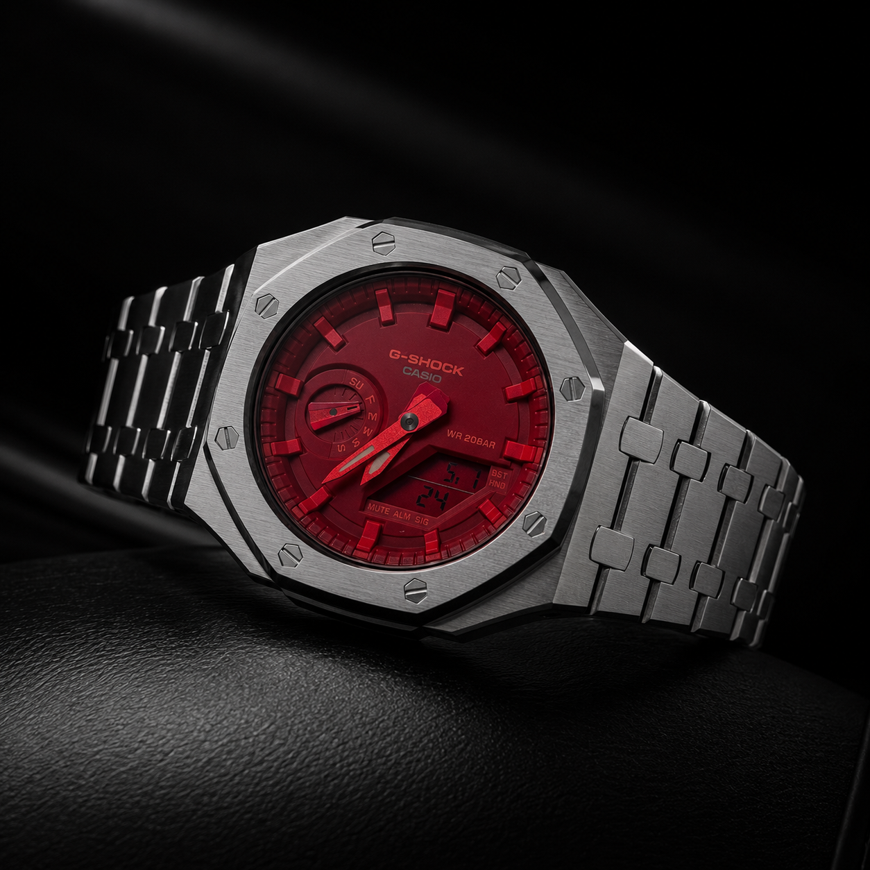 Red Steel CasiOak G-Shock GA-2100 Watch – Brushed Silver