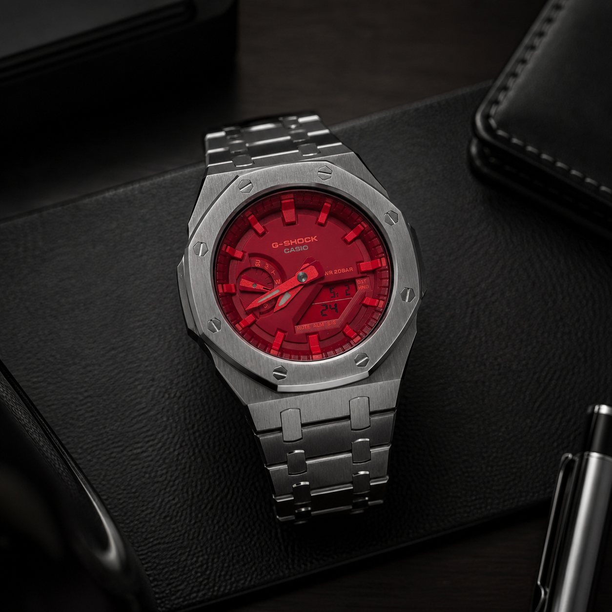 Red Steel CasiOak G-Shock GA-2100 Watch – Brushed Silver