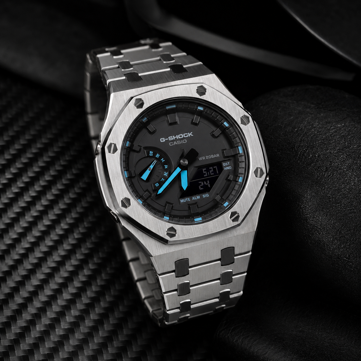 VANTAGE Ice Blue Steel GA-2100 | Brushed Metal G-Shock Watch