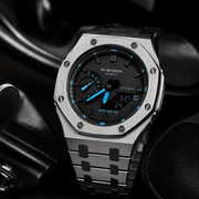 VANTAGE Ice Blue Steel GA-2100 | Brushed Metal G-Shock Watch