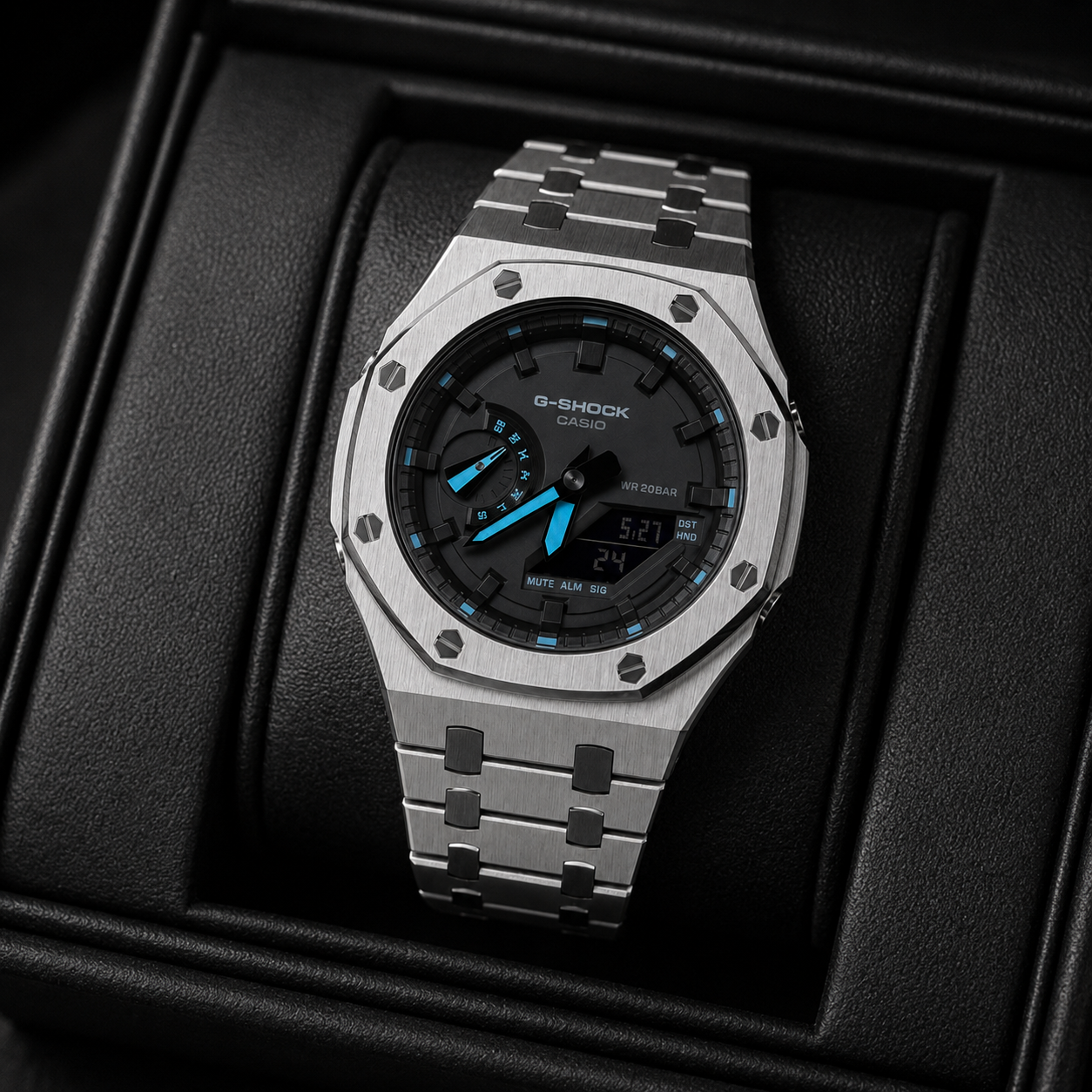 VANTAGE Ice Blue Steel GA-2100 | Brushed Metal G-Shock Watch
