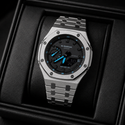 VANTAGE Ice Blue Steel GA-2100 | Brushed Metal G-Shock Watch