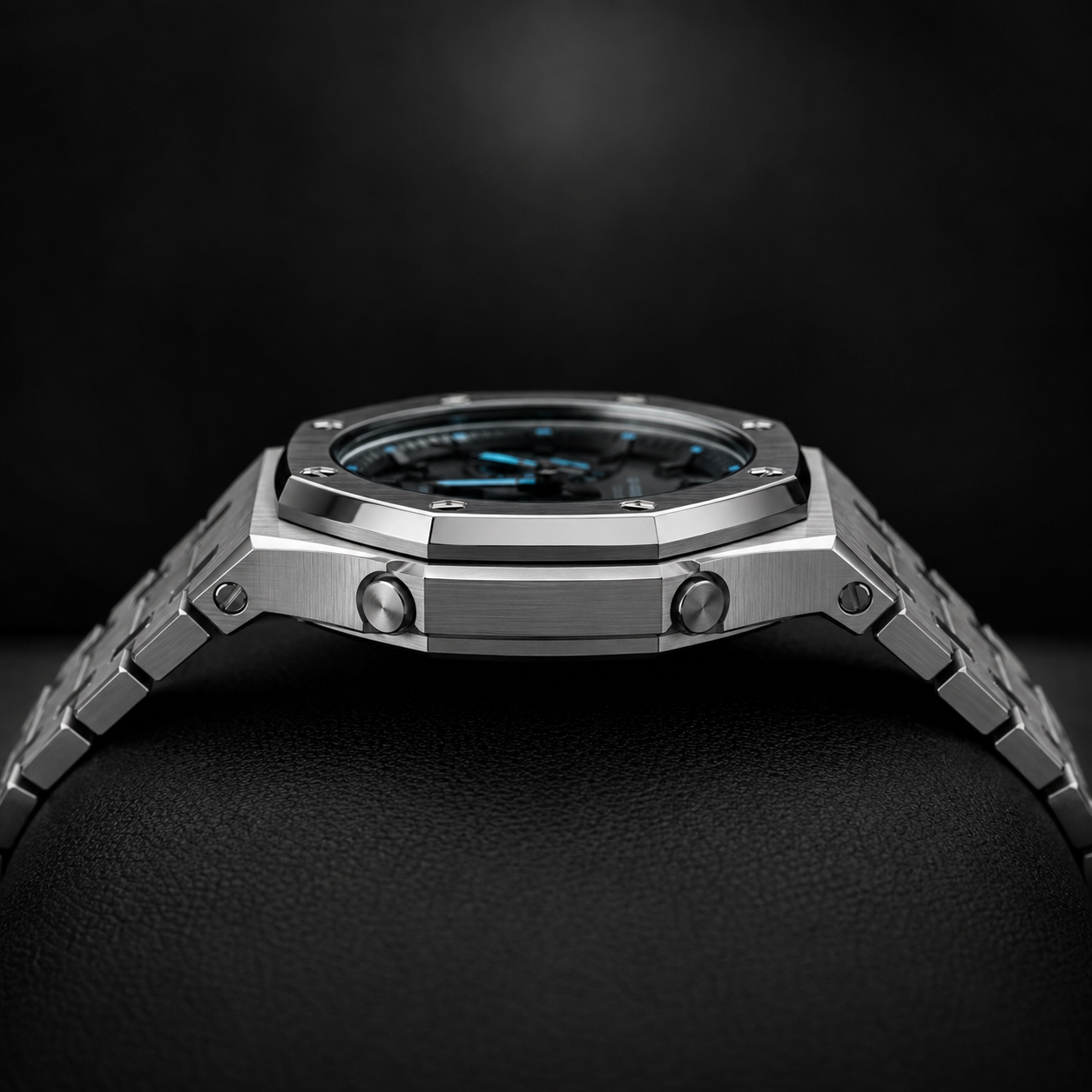 VANTAGE Ice Blue Steel GA-2100 | Brushed Metal G-Shock Watch