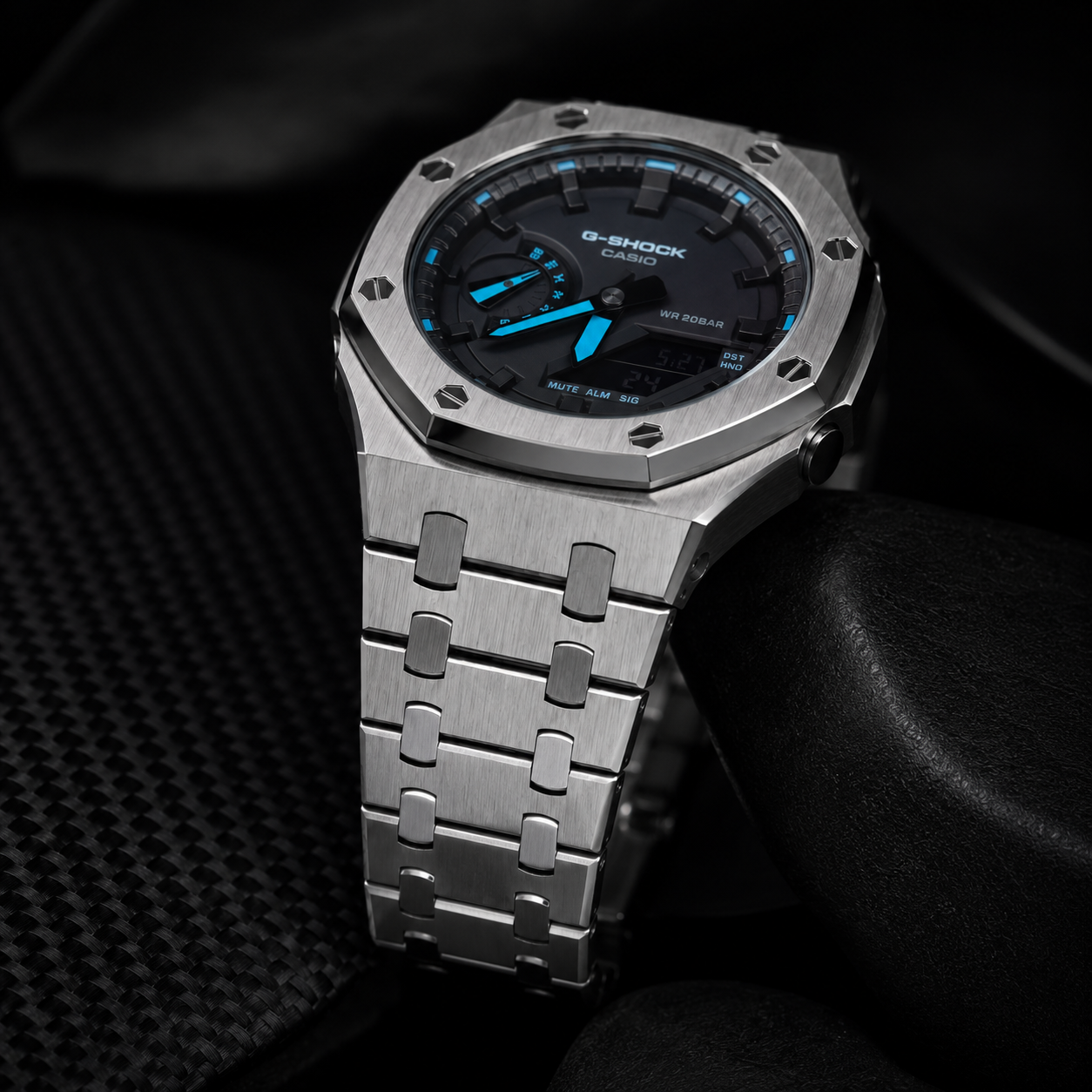 VANTAGE Ice Blue Steel GA-2100 | Brushed Metal G-Shock Watch