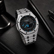 VANTAGE Ice Blue Steel GA-2100 | Brushed Metal G-Shock Watch