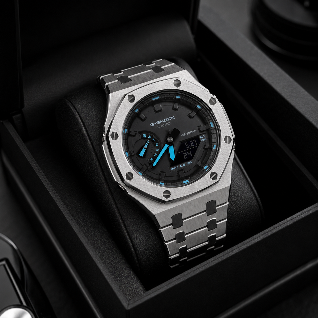 VANTAGE Ice Blue Steel GA-2100 | Brushed Metal G-Shock Watch