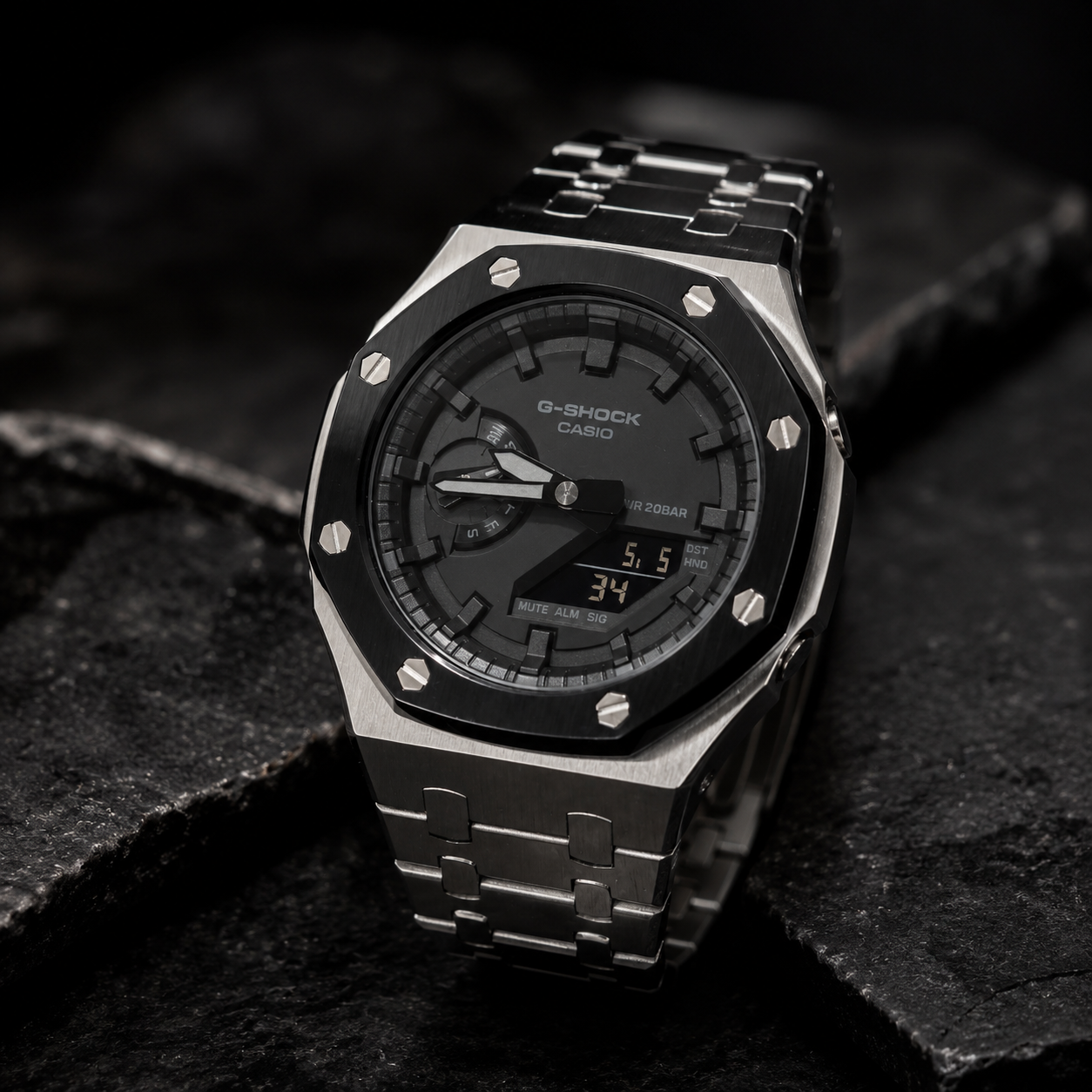 Obsidian Steel — Custom GA-2100 Metal Mod Watch | Made To Order