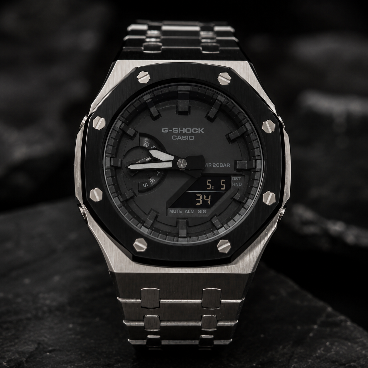 Obsidian Steel — Custom GA-2100 Metal Mod Watch | Made To Order