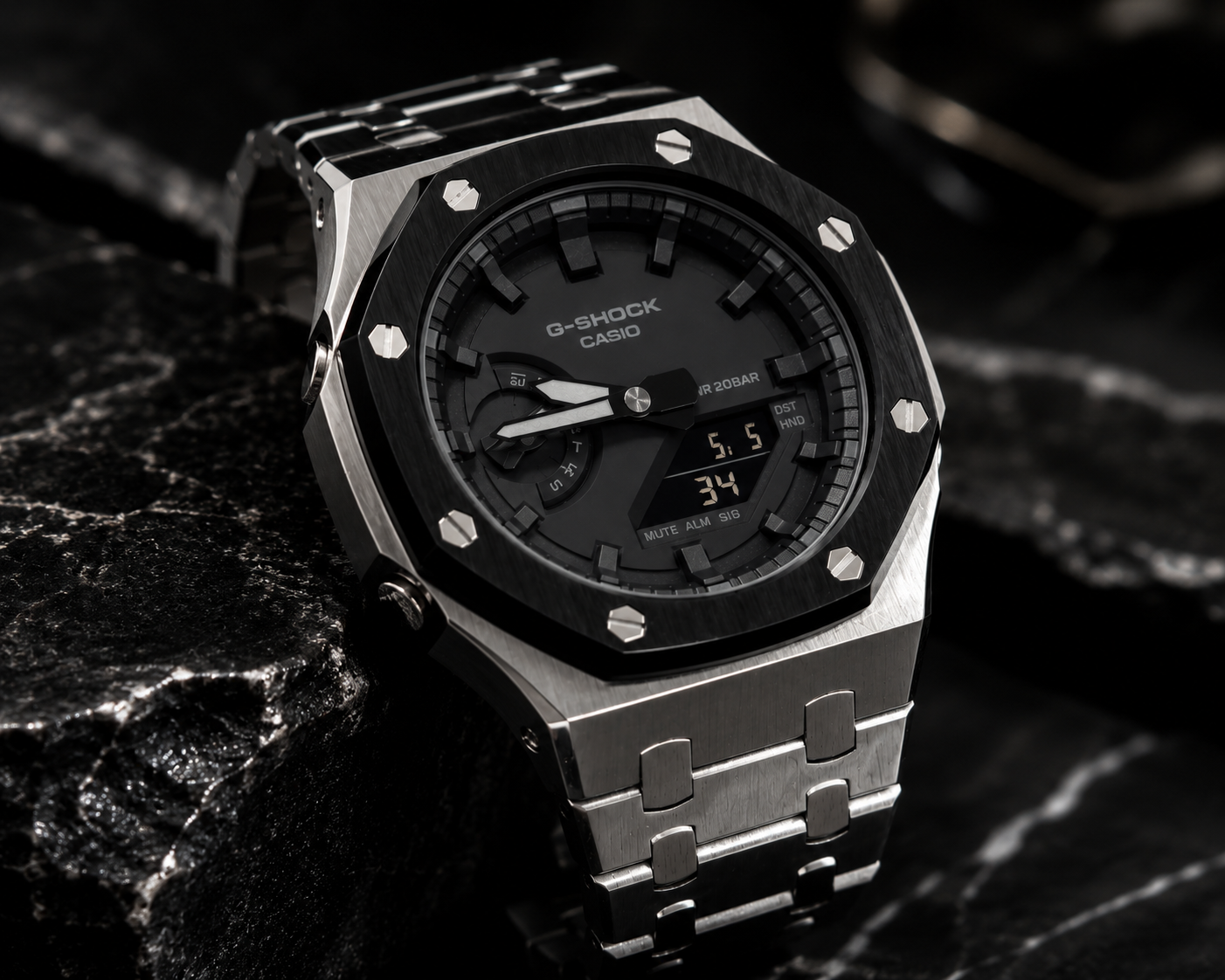 Obsidian Steel — Custom GA-2100 Metal Mod Watch | Made To Order