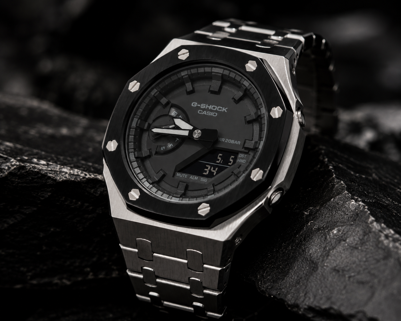 Obsidian Steel — Custom GA-2100 Metal Mod Watch | Made To Order